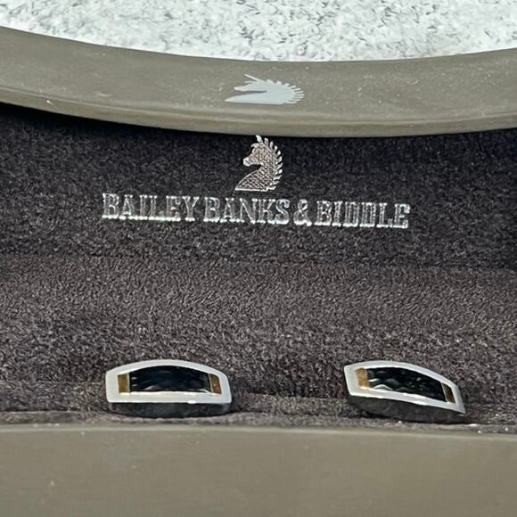 Bailey Banks & Biddle cufflinks hammered stainless steel 18k gold sleek formal - Picture 7 of 8